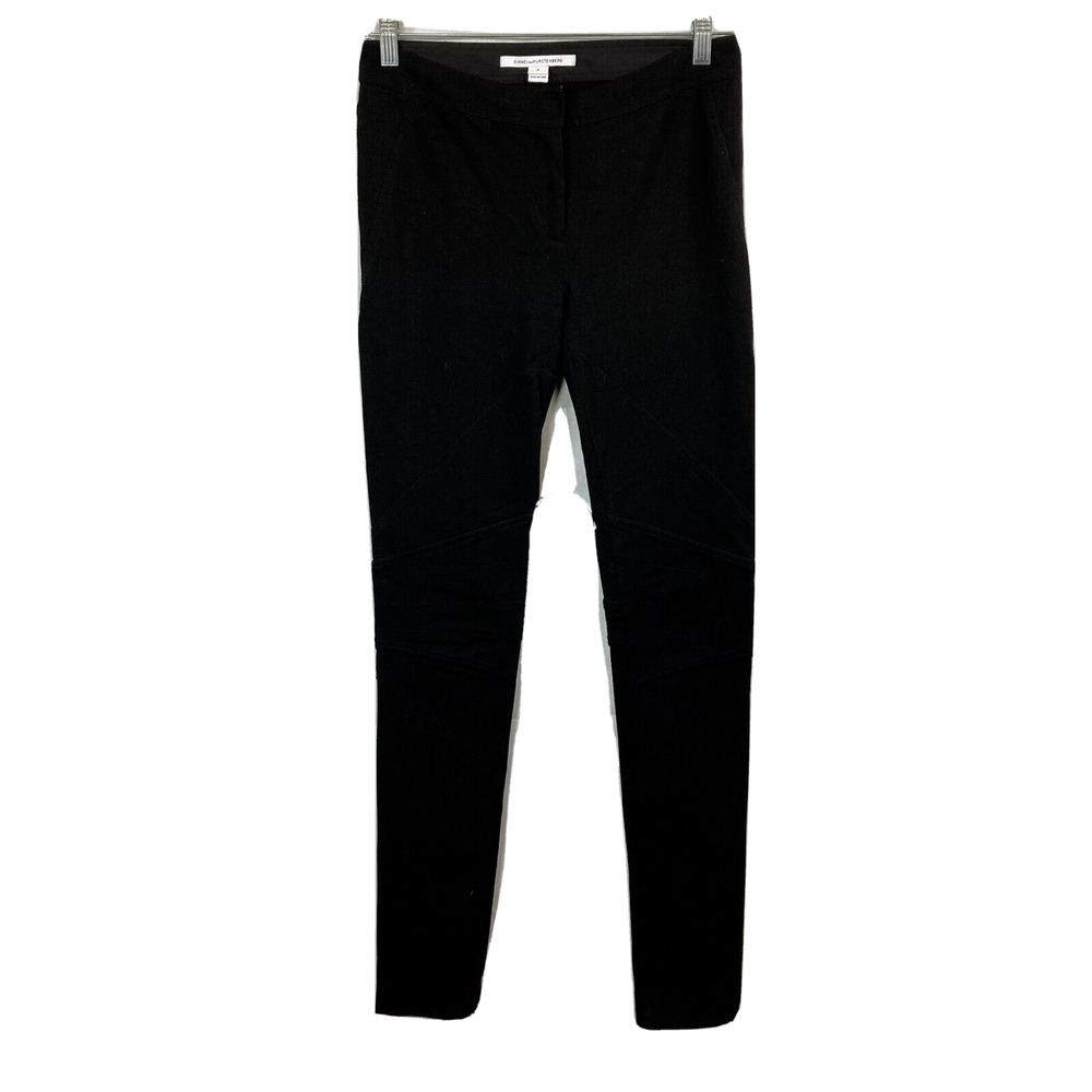 Diane von Furstenburg Pants Womens Sz 6 Black Skinny Ponte Knit Stretch Moto